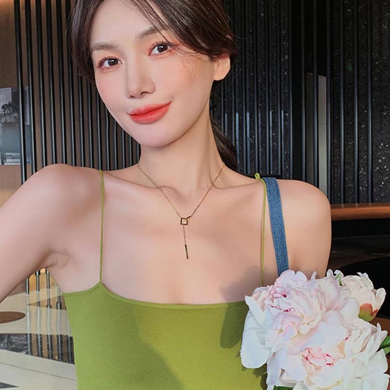 Vòng cổ titan nữ dây chuyền titan không gỉ thiết kế mặt vuông đơn giản phong cách thời trang ins hàn quốc