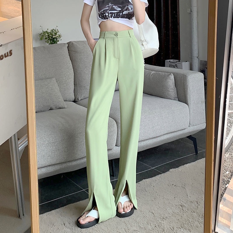 Quần Dài Lưng Cao Dáng Rộng Xẻ Tà Thời Trang Mùa Hè 2022 Phong Cách retro Mới