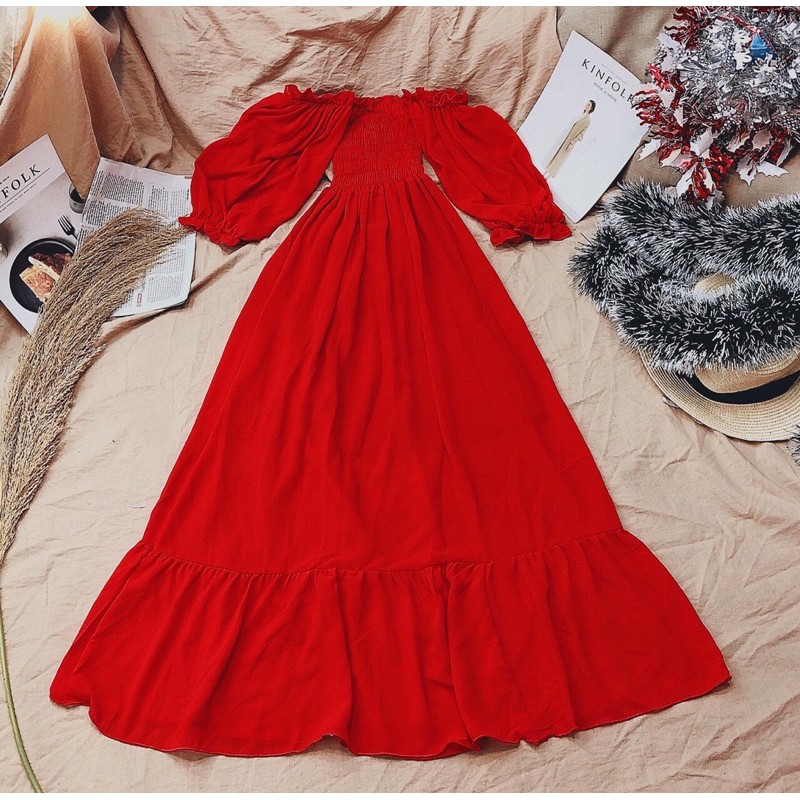 [ẢNH THẬT] Đầm maxi đỏ tùng xoè | BigBuy360 - bigbuy360.vn