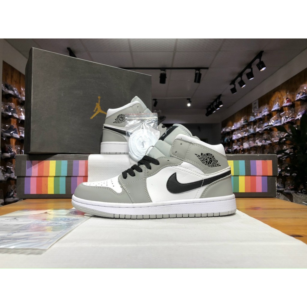 [Siêu Hot ]  Giày sneaker Jordan 1 grey/white đủ size nam nữ. Giày Jd1 xám cao