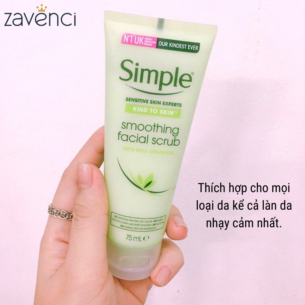 Tẩy tế bào chết SIMPLE Kind To Skin Smoothing Facial Scrub mọi loại da 75ml - ZAVENCI Official | BigBuy360 - bigbuy360.vn