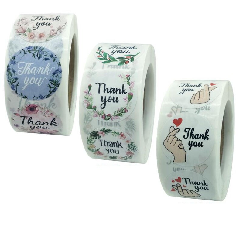 Cuộn 500 miếng dán 2.5cm họa tiết xinh xắn in chữ Thank You