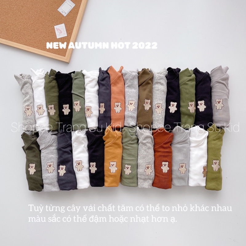 ÁO GIỮ NHIỆT CỔ 3 PHÂN THÊU GẤU CHẤT COTTON CHO BÉ TỪ 9-15kg.