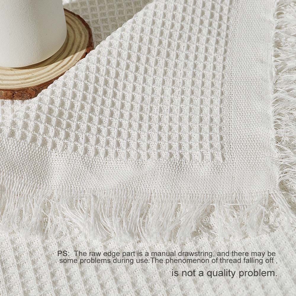 Khăn Trải Bàn Cotton Lanh Trơn Màu Mềm Mại Viền Tua Rua Phong Cách Nhật Bản