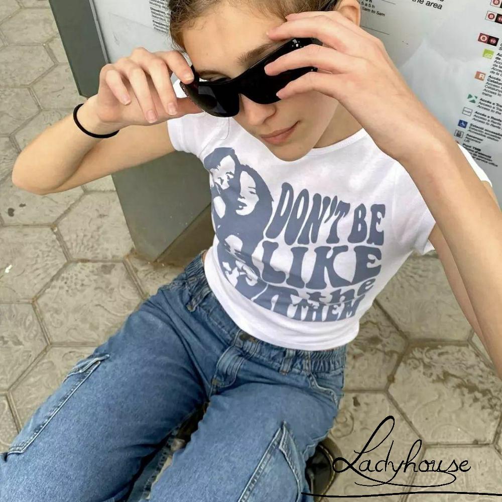 Áo Thun Croptop Tay Ngắn Cổ Tròn In Họa Tiết Hoạt Hình Thời Trang Mùa Hè Cho Nữ