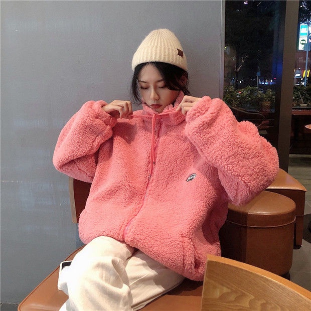 Áo khoác lông cừu dày dáng rộng thiết kế mới thời trang dành cho nữ