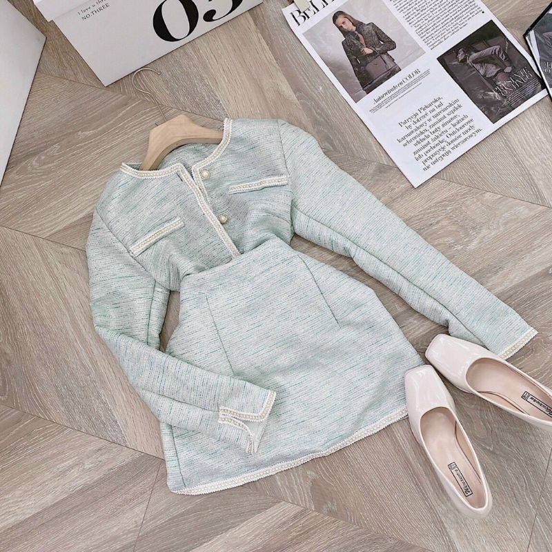 SET ÁO DẠ VIỀN TD + CHÂN VÁY