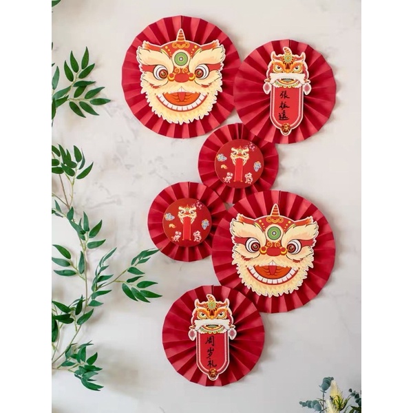 Set quạt giấy đỏ trang trí nhà cửa ngày tết năm mới