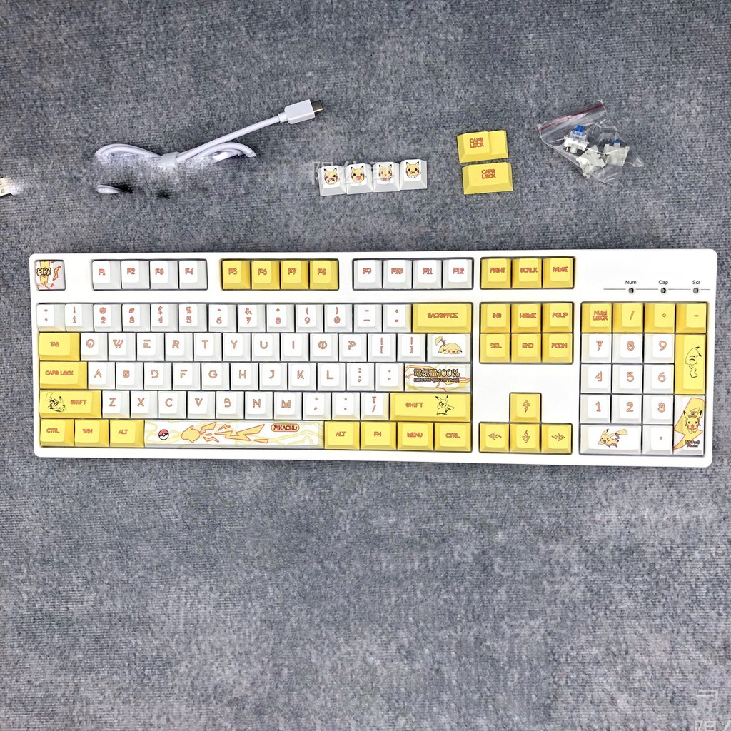 Keycap PBT cho bàn phím cơ PIKACHU dyesub in 5 mặt Cao cấp gắn full phím 110 PCMASTER