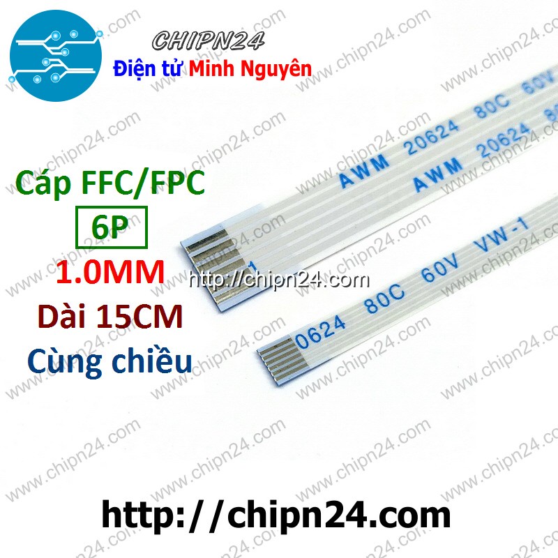 [1 SỢI] Cáp FPC/FFC 6P 1.0MM 15CM cùng chiều (Cáp AWM 20624 80C 60V VW-1)