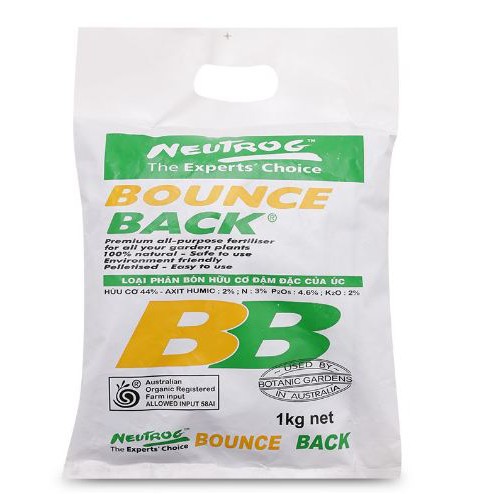 PHÂN HỮU CƠ ĐẬM ĐẶC BOUNCE BACK 1kg - PHÂN VI SINH - TAN CHẬM TRONG ĐẤT - HỖ TRỢ SỰ PHÁT TRIỂN CỦA VI SINH VẬT