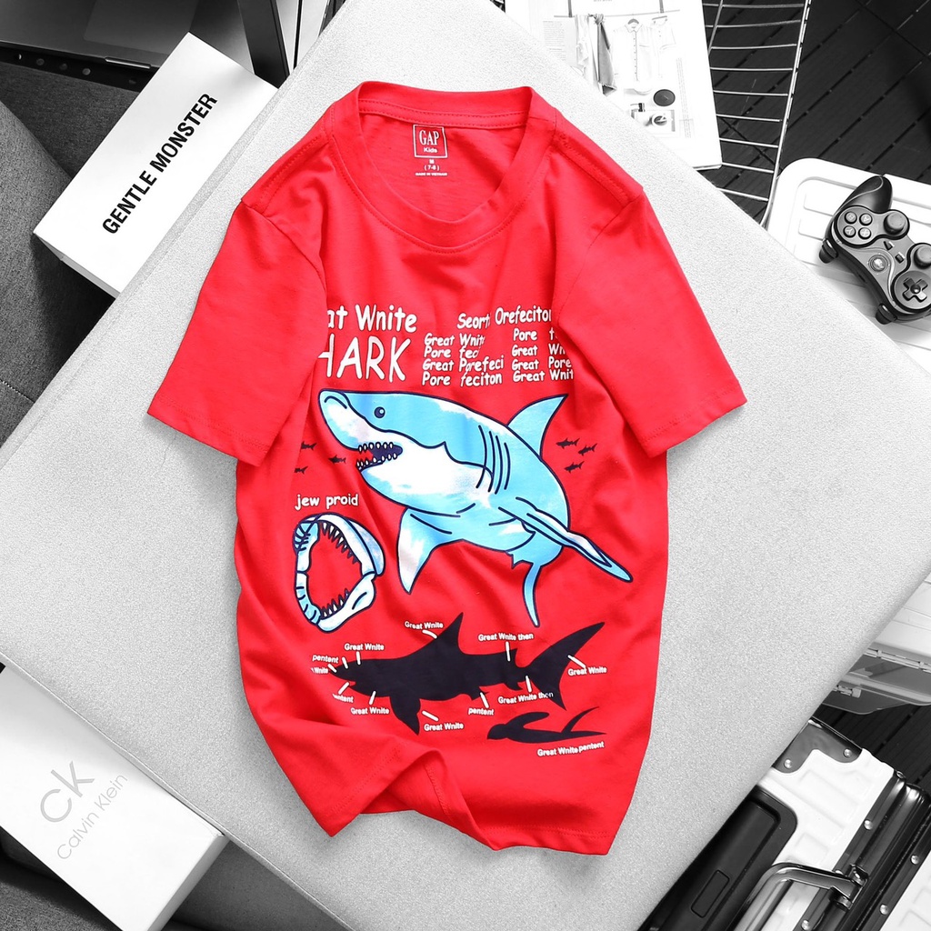 Áo phông bé trai Gap áo thun ngắn tay cotton mềm mịn size đại in hình khủng long xe hơi mặc đi học đi chơi