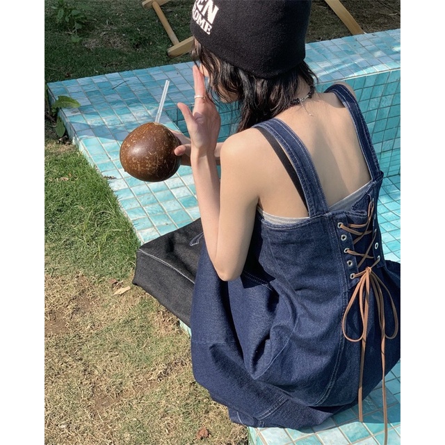 Váy yếm hai dây jeans buộc dây