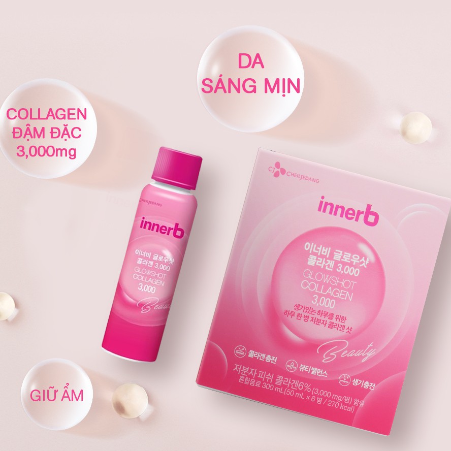 Combo 2 hộp 6 chai nước uống Collagen Vitamin C sáng da InnerB Glowshot (50ml x 6) | BigBuy360 - bigbuy360.vn