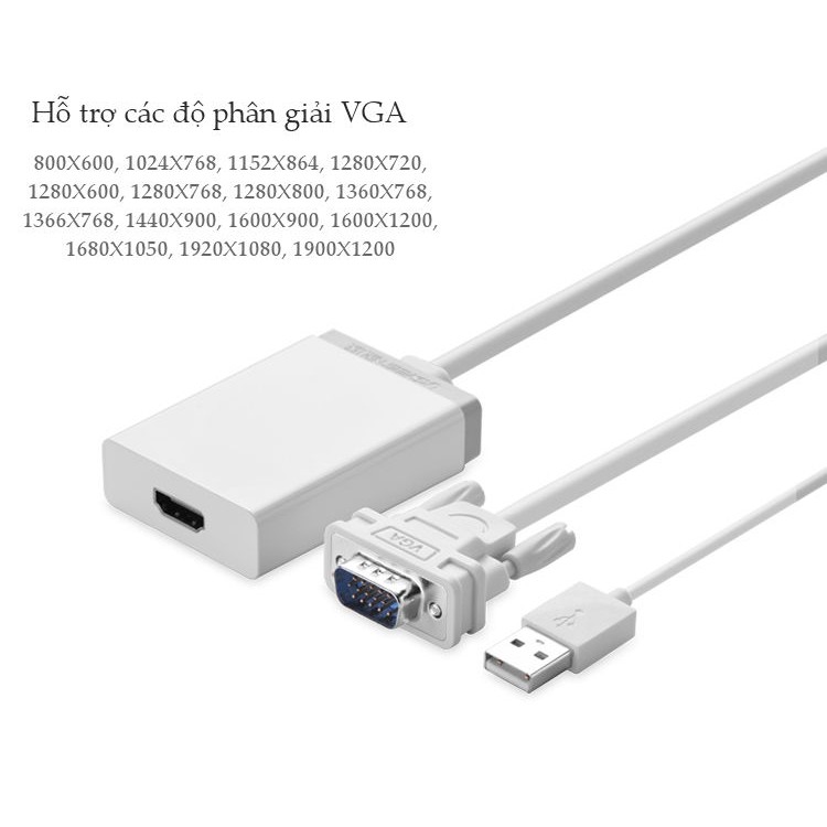 [Mã ELMALL300 giảm 7% đơn 500K] Bộ chuyển đổi VGA, audio sang HDMI Chính Hãng UGREEN MM106