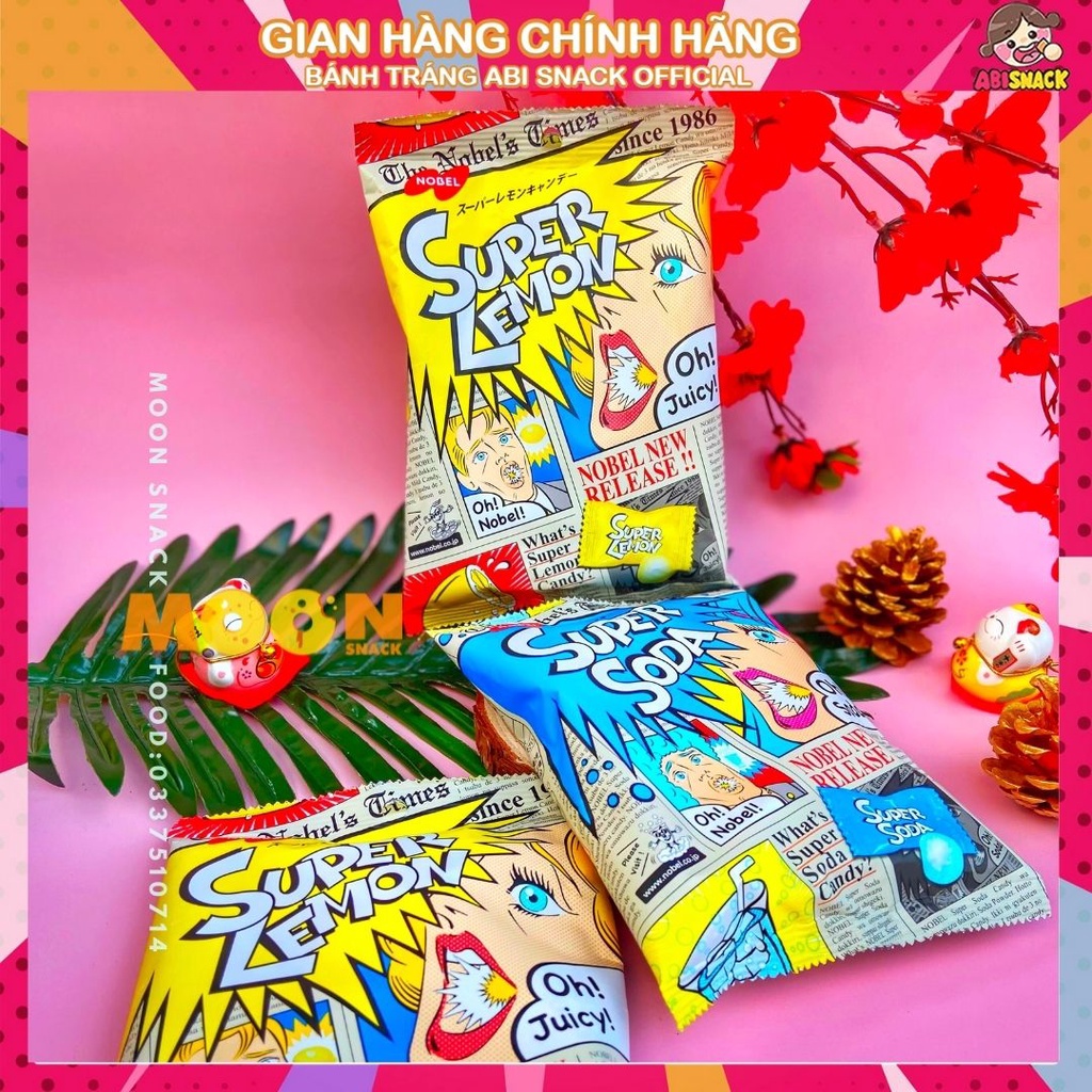 Hot đủ 2 vị Kẹo siêu chua SUPER SODA /LEMON - Nhập Khẩu Nhật Bản gói 88g