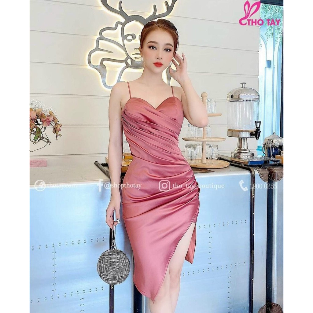 Đầm váy lụa satin sang trọng quyến rũ đa sắc màu (đen, hồng, trắng, xanh ) cho quý cô dạo phố, dự tiệc