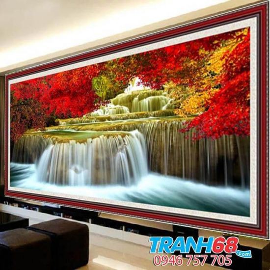 [ Sale sốc] Tranh đính đá phong cảnh lưu thủy sinh tài 160x70cm tặng keo phủ bóng nano cao cấp