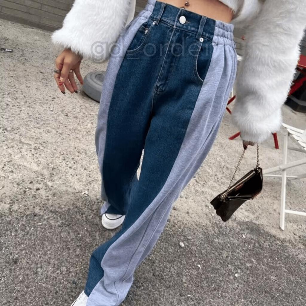 Q7|Quần jeans bò nữ lưng thun thể thao ống rộng cạp cao hàn quốc basic dễ mặc đi học, đi chơi gd_order