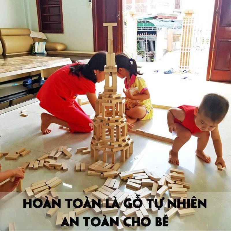 Bộ Rút Gỗ Đồ Chơi Xếp Hình Domino Montessori Rèn Luyện Trí Thông Minh Tránh Xa Điện Thoại (54 Thanh Cỡ Lớn 1kg gỗ)