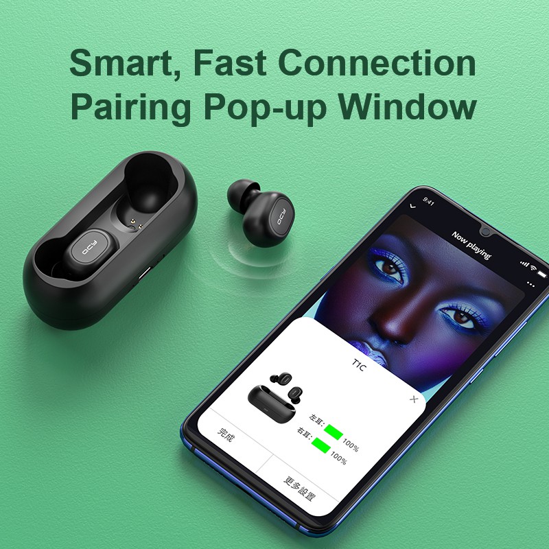 Tai nghe nhét tai không dây QCY T1C kết nối bluetooth 5.0 giảm tiếng ồn hỗ trợ điều tùy chỉnh qua ứng dụng