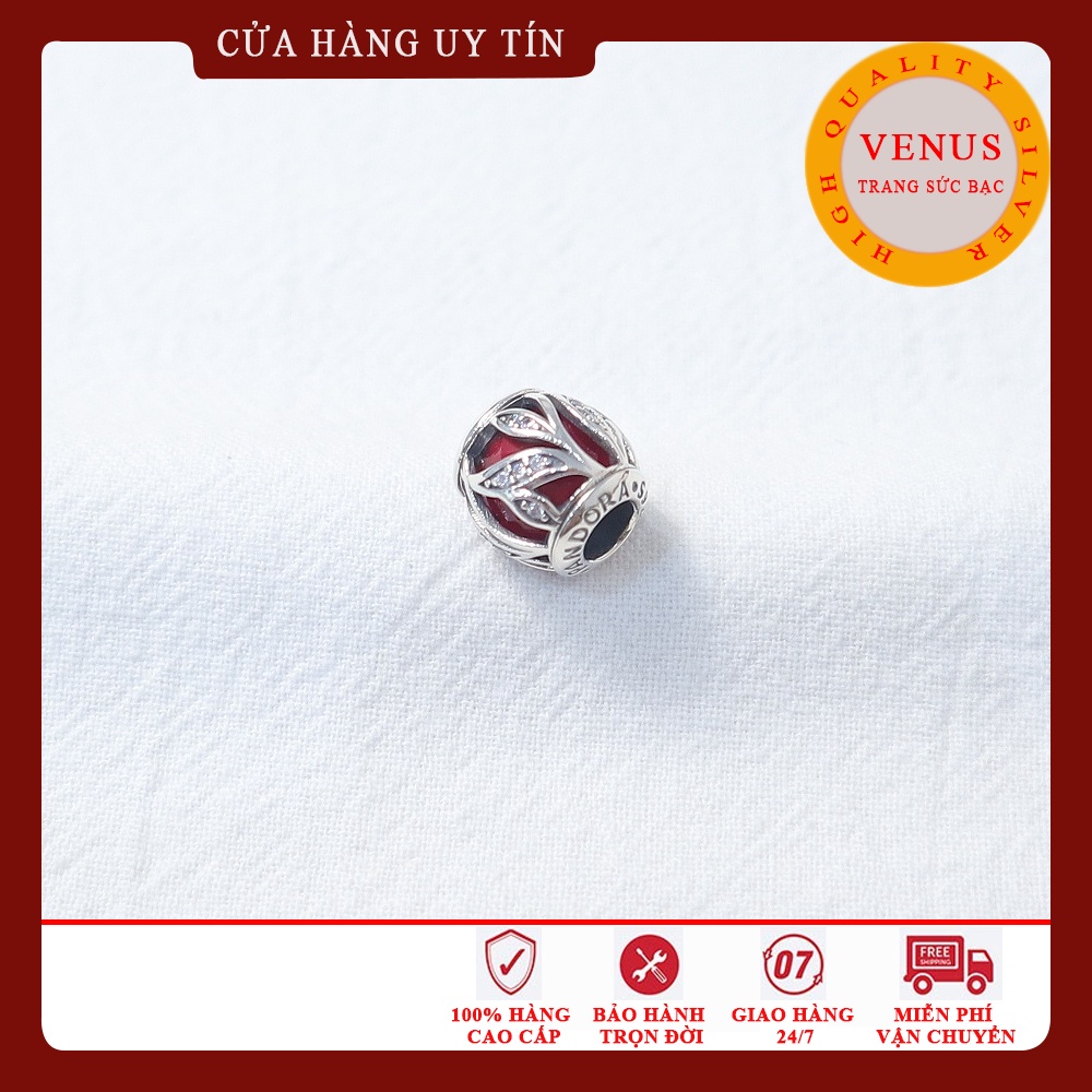 [Charm bạc 925 cao cấp] Charm cầu lá đá đỏ- Mã sản phẩm VENUSCDD