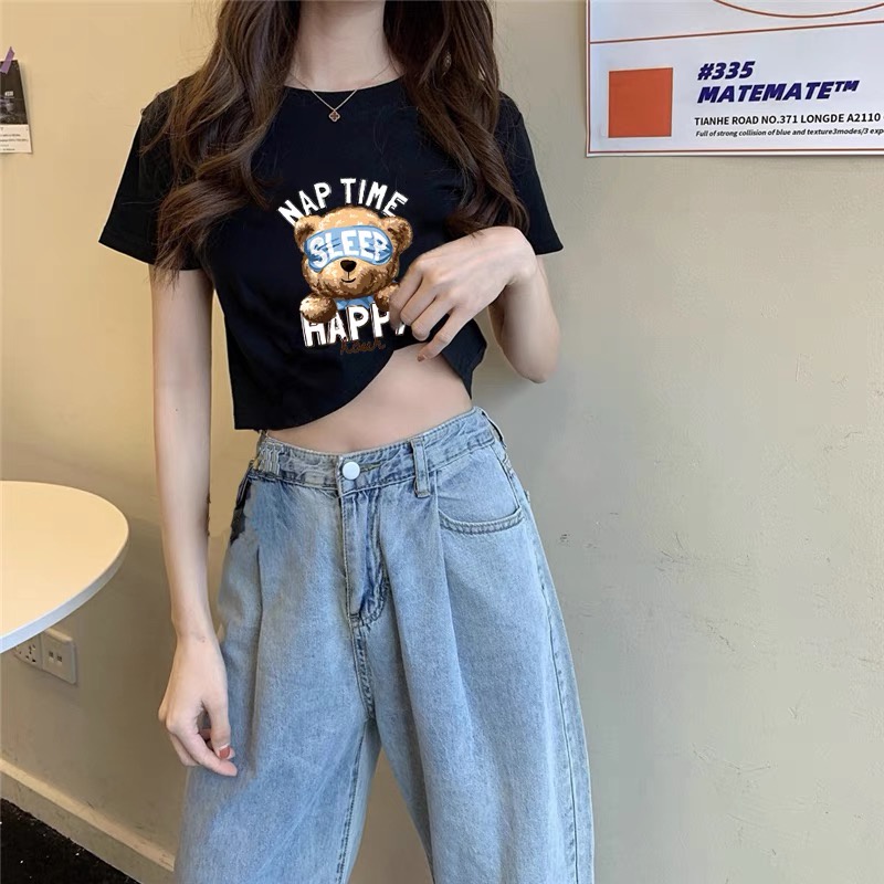 Áo thun croptop Gấu HAPPY