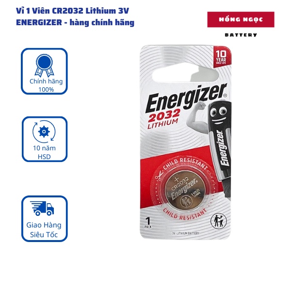 Vỉ 1 Viên Pin CR2032 Enegizer Lithium 3 Volt Hàng chính hãng