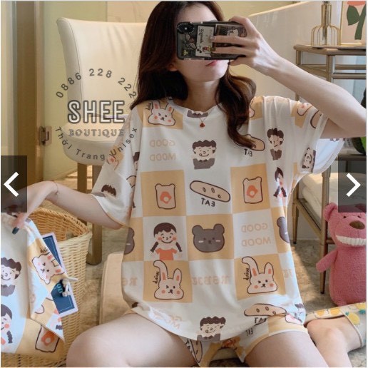 Bộ Đồ Mặc Nhà Cho Nữ Cộc Tay Pijama Cotton Nhiều Họa Tiết, Bộ Ngủ Nữ Phom Rộng Mát Mẻ | BigBuy360 - bigbuy360.vn