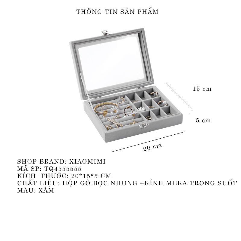 Hộp đựng trang sức mini nhiều ngăn có khóa bọc nhung kính XIAOMIMI TQ4555555