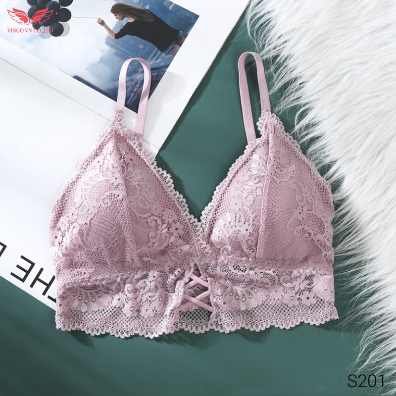 VINGO Áo Lót Bra Nữ Ren Hoa Mềm Dây Đan Chéo Ngực Không Gọng Đệm Mỏng Gợi Cảm S201 VNGO | BigBuy360 - bigbuy360.vn