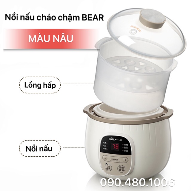 (TLY NGHỈ BÁN) NỒI NẤU CHÁO CHẬM BEAR CÓ HẸN GIỜ 0,8L