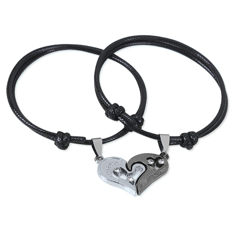 Set 2 vòng tay thiết kế trái tim đính đá quý nhân tạo sang trọng dành cho cặp đôi