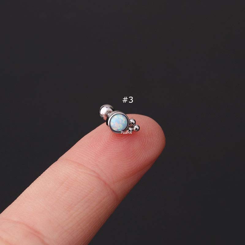 Khuyên tai bằng thép không gỉ đính đá opal 20 gage