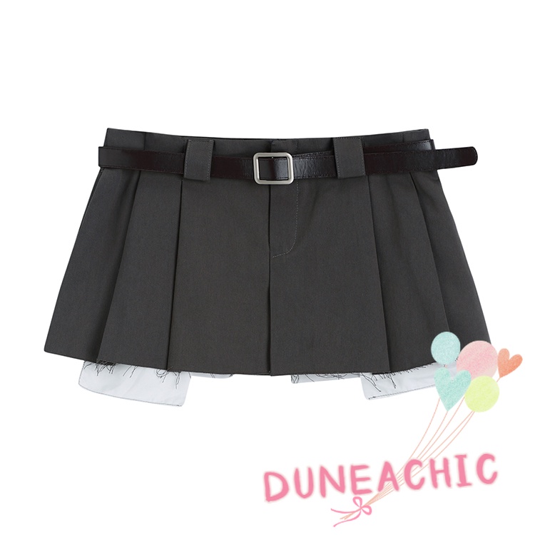 DUNEA Chân váy xếp ly lưng thấp phối thắt lưng quyến rũ thời trang dành cho nữ