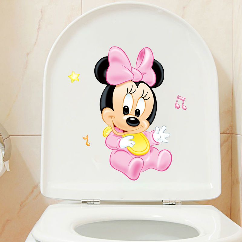Sticker Dán Toilet Họa Tiết Hoạt Hình Chuột Mickey Vui Nhộn Chống Thấm Nước