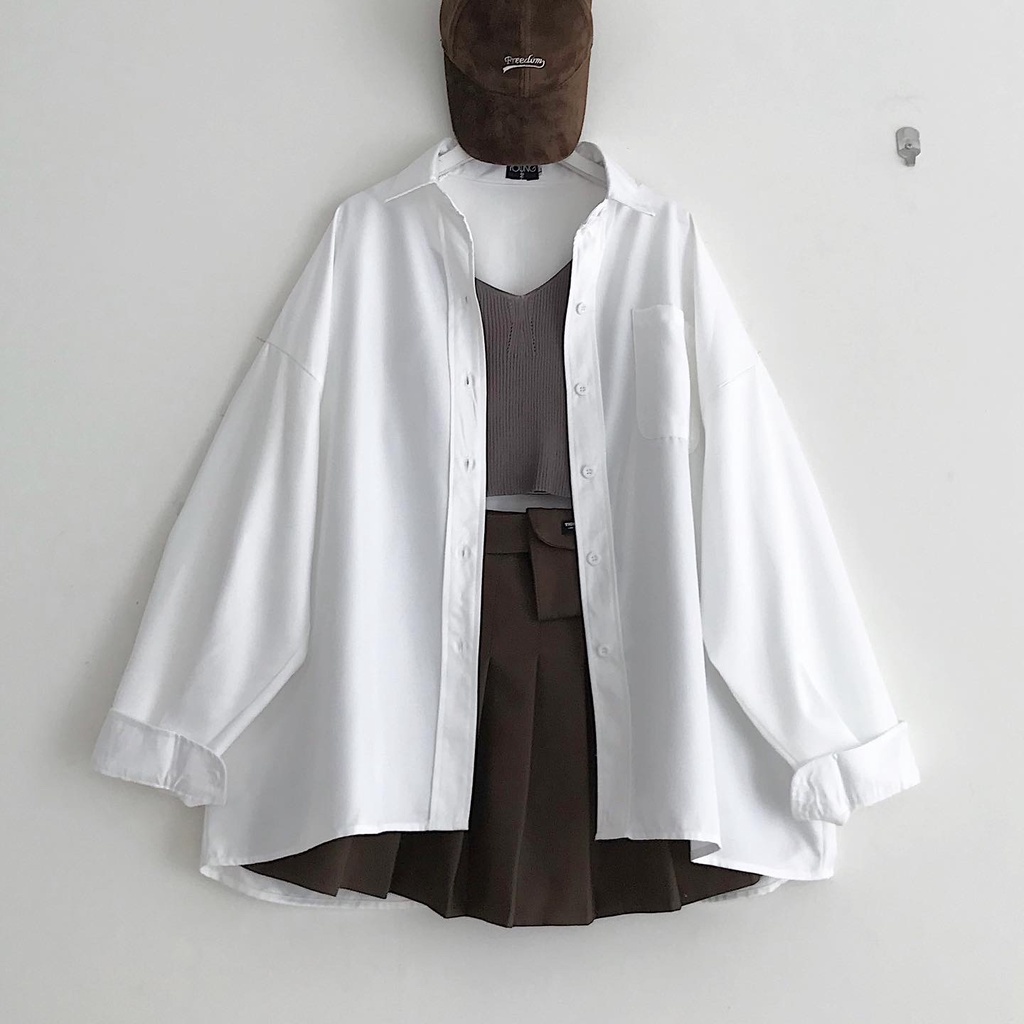 Áo Sơ Mi Trắng Nữ Dài Tay JEM CLOSET Sơ Mi Form Rộng Cổ Bẻ Trơn Basic JINSUK Phối Gile Hay Khoác Ngoài Đều Cực Xinh 1987
