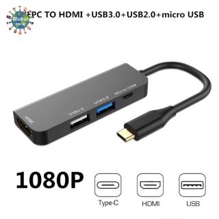 Ổ chia 4 cổng Tpye-C sang Micro USB HUB 1080P HDMI