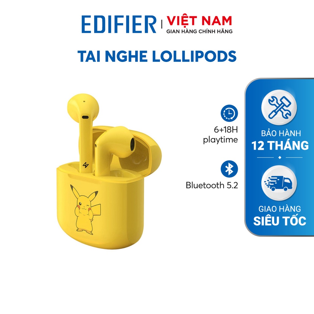 Tai nghe Bluetooth 5.0 EDIFIER Lollipods - Phiên bản Pikachu - 24 giờ Playtime - Kháng nước IP54 - Bảo hành 12 tháng
