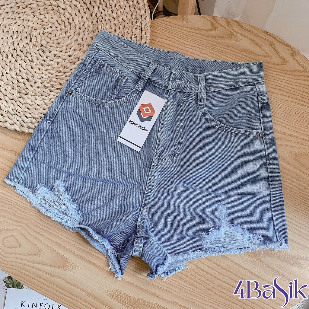 Quần short jeans nữ 4Basik, quần sọt đùi rách cạp cao tôn dáng - SJ09