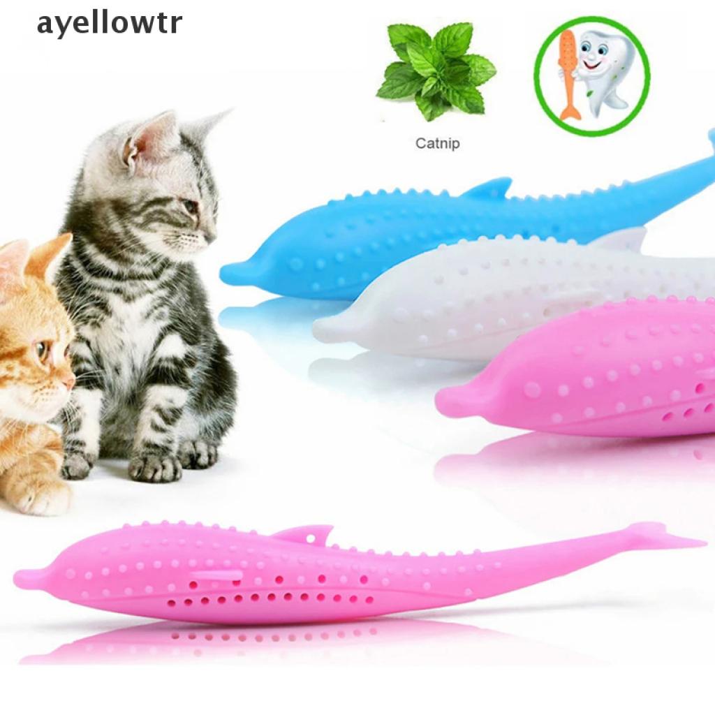 morni Soft Silicone Mint Fish Cat Toy Catnip Pet Toy Clean Teeth Toothbrush Chew Toys .