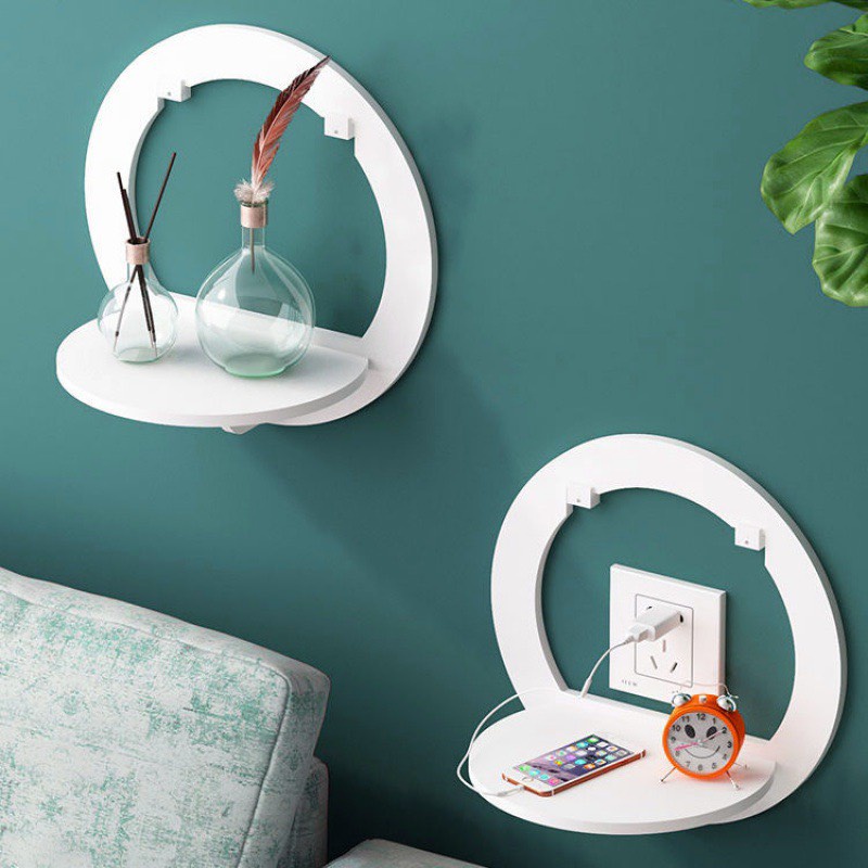 Kệ Treo Tường Trang Trí Đa Năng Hình Tròn Bằng Ván Gỗ Smartboard Màu Trắng Không Cần Khoan Tường