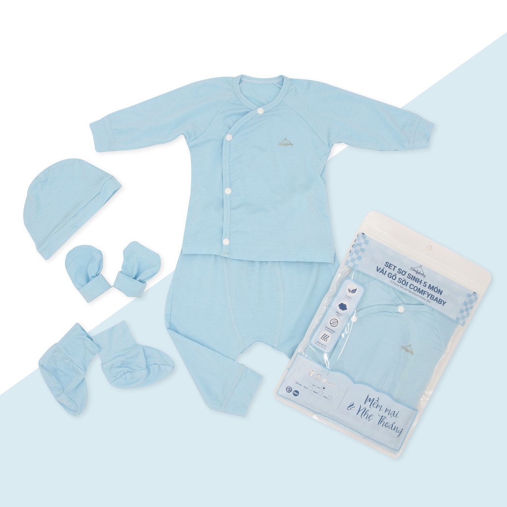 Set quần áo cài chéo 5 món vải modal làm từ sợi cây sồi siêu mềm và thoáng khí size sơ sinh Newborn  Comfybaby