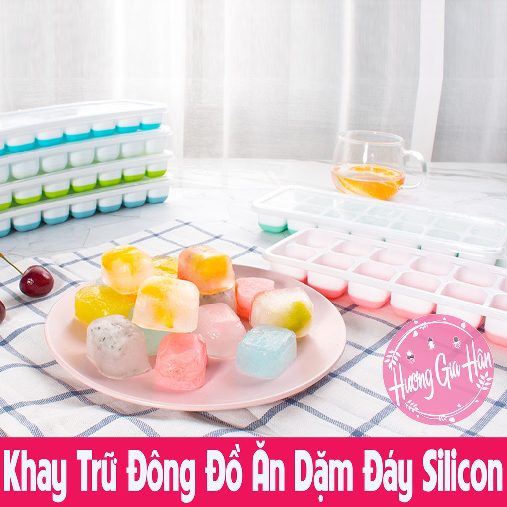 Khay Trữ Đông, Bảo Quản Đồ Ăn Dặm, Khay Làm Đá Đế Silicon Có Nắp Đậy An Toàn Tiện Dụng