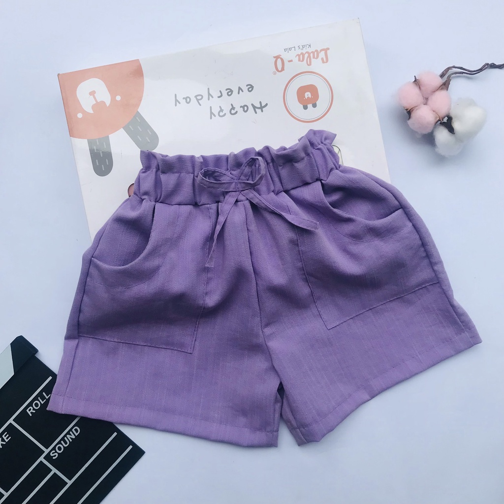 Quần Đùi Cạp Cao Có Nơ Bé Gái Chất Đũi Thấm Hút Mồ Hôi Mềm Mại Size 10-35kg