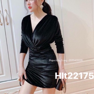 Siêu sale Đầm ôm body nhung tay dài cổ đắp chéo