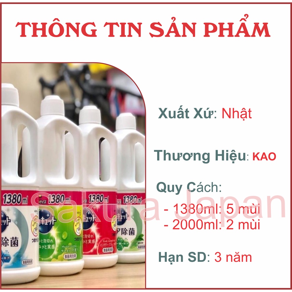 Nước rửa bát Kao đậm đặc đánh bay mọi vết bẩn dầu mỡ chai 1380ml nội địa Nhật