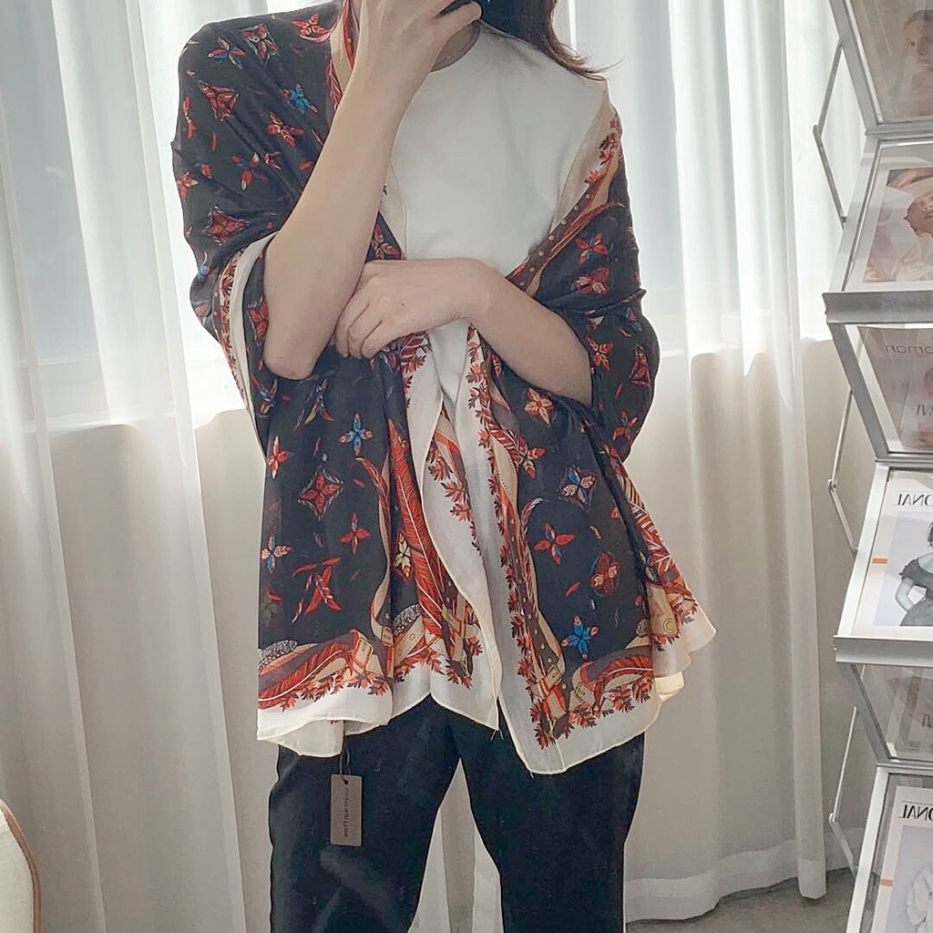 Khăn Choàng Lụa Dài Chống Nắng In Họa Tiết Hoa Sang Trọng Thời Trang 2022 Cho Nữ