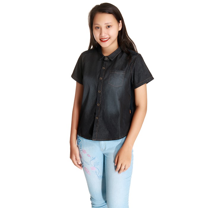 Áo bò nữ L7025A thương hiệu NARSIS màu xanh đen phối ren