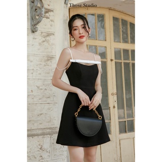 THOSE STUDIOS Đầm dự tiệc sang trọng, đầm tiểu thư màu đen 2 dây thanh lịch và sang trọng Vivian Dress